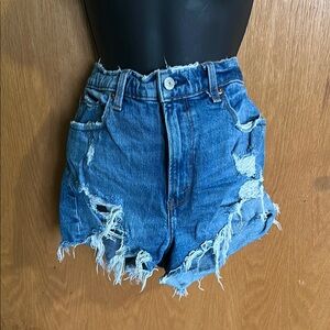abercrombie and fitch Distressed Blue Denim Shorts